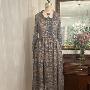 Midi length blue and nude long sleeve dress